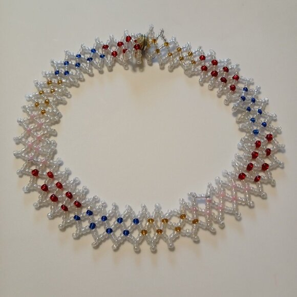 Unbranded Jewelry - Women's Handmade Multicolor White Seed Bead Geometric Pattern Elegant Necklace